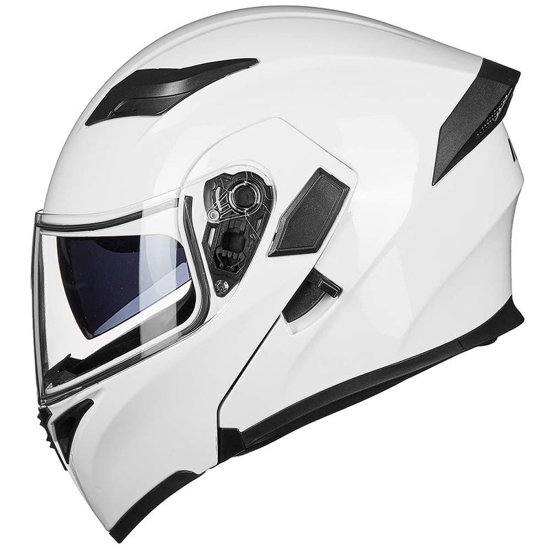 ILM خوذة دراجة نارية ILM بغطاء مزدوج وقابل للطي كاملة الوجه DOT مع ضوء LED طراز 902L (XL، أبيض - LED) - Image 4